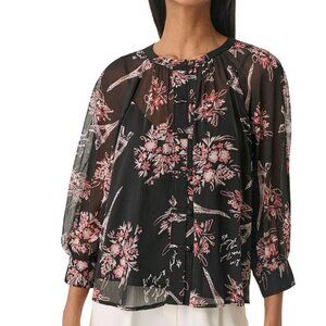 Karl Lagerfeld Paris Women's Signature-Print Chiffon Black Dune Pink Multi XS